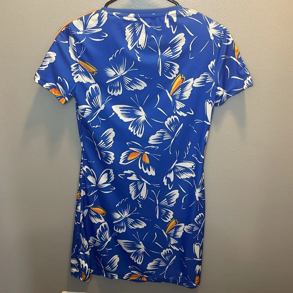 Adidas X Farm Rio Dress Blue Butterfly Print Short Sleeves Size‎ XS